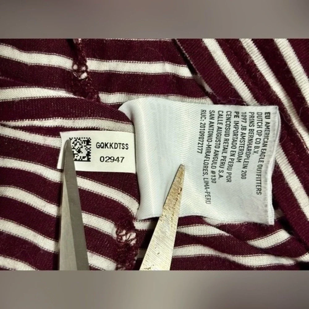 American Eagle Maroon/White Striped Soft & Sexy T-Shirt
